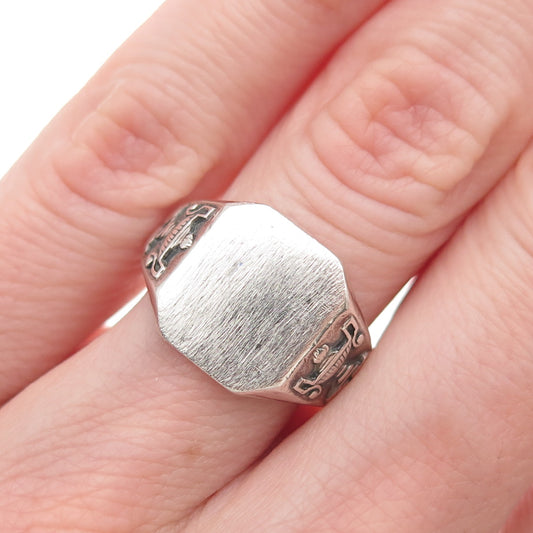 Metal Arts 925 Sterling Silver Antique Art Deco Oxidized Signet Ring Size 6