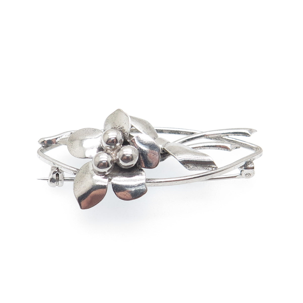 CARL ART 925 Sterling Silver Antique Art Deco Flower Oxidized Pin Brooch