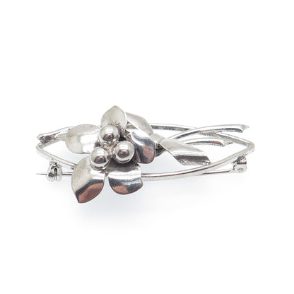 CARL ART 925 Sterling Silver Antique Art Deco Flower Oxidized Pin Brooch