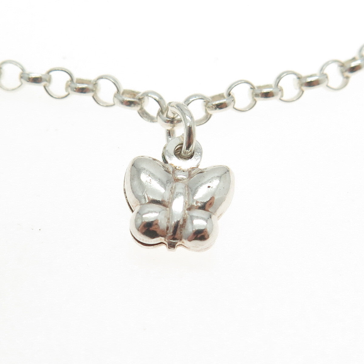 925 Sterling Silver Italy Butterfly Charm Rolo Link Anklet Bracelet 10"