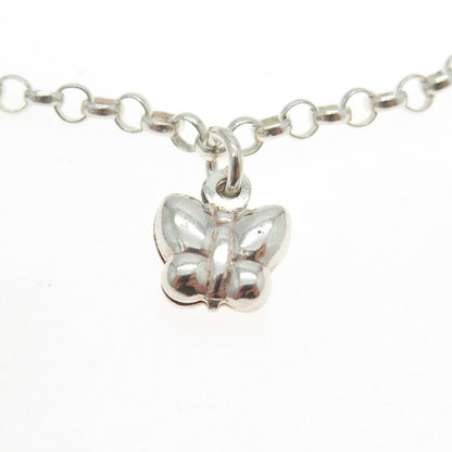 925 Sterling Silver Italy Butterfly Charm Rolo Link Anklet Bracelet 10"