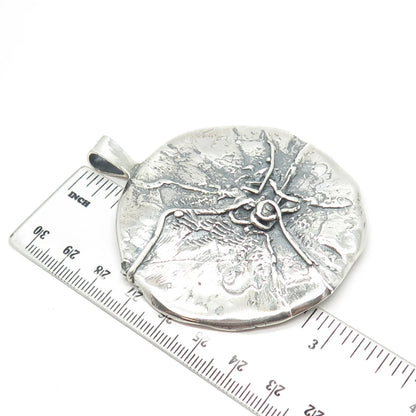 925 Sterling Silver Vintage Brutalist Modernist Large Round Pendant