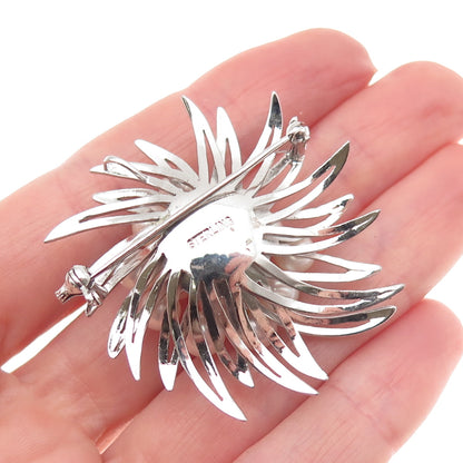 925 Sterling Silver Antique Art Deco Real Akoya Pearl Floral Pin Brooch