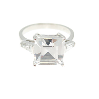 925 Sterling Silver Princess-Cut Shaped C Z Ring Size 7.25