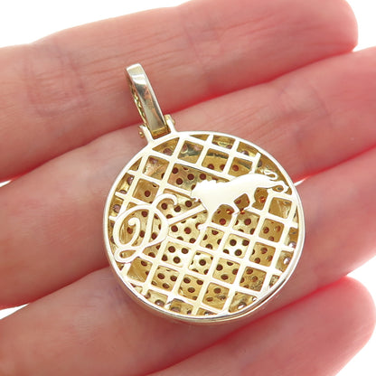 DADWANI 925 Sterling Silver Gold Plated White & Fire CZ Round Pendant