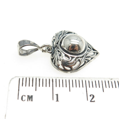 925 Sterling Silver Vintage Ball Scroll Heart Pendant