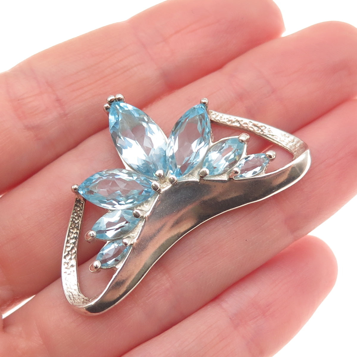 CHATEAU D'ARGENT Sterling Silver Vintage Real Blue Topaz Modernist Slide Pendant