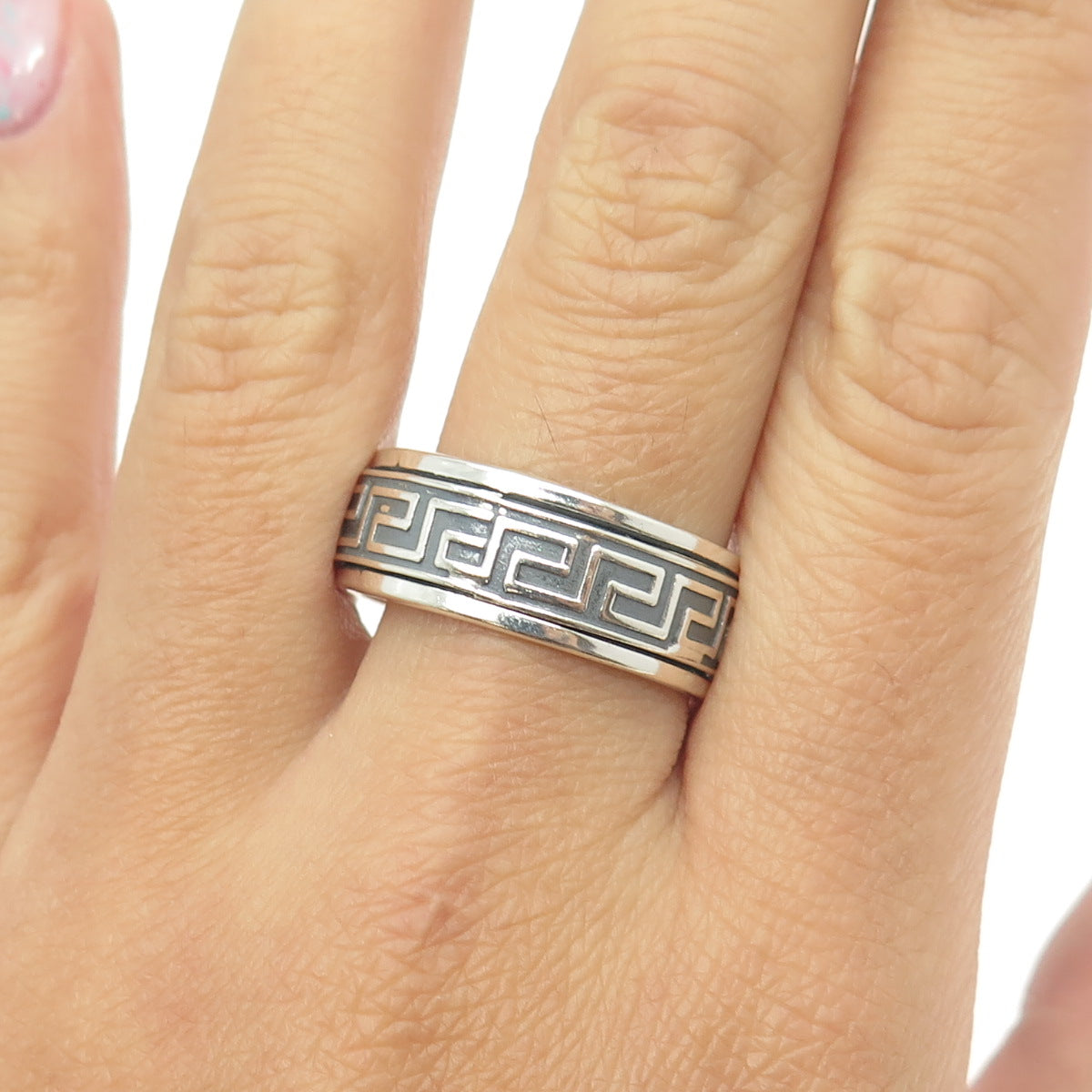 950 Silver Vintage Greek Maze Rotating Band Ring Size 12