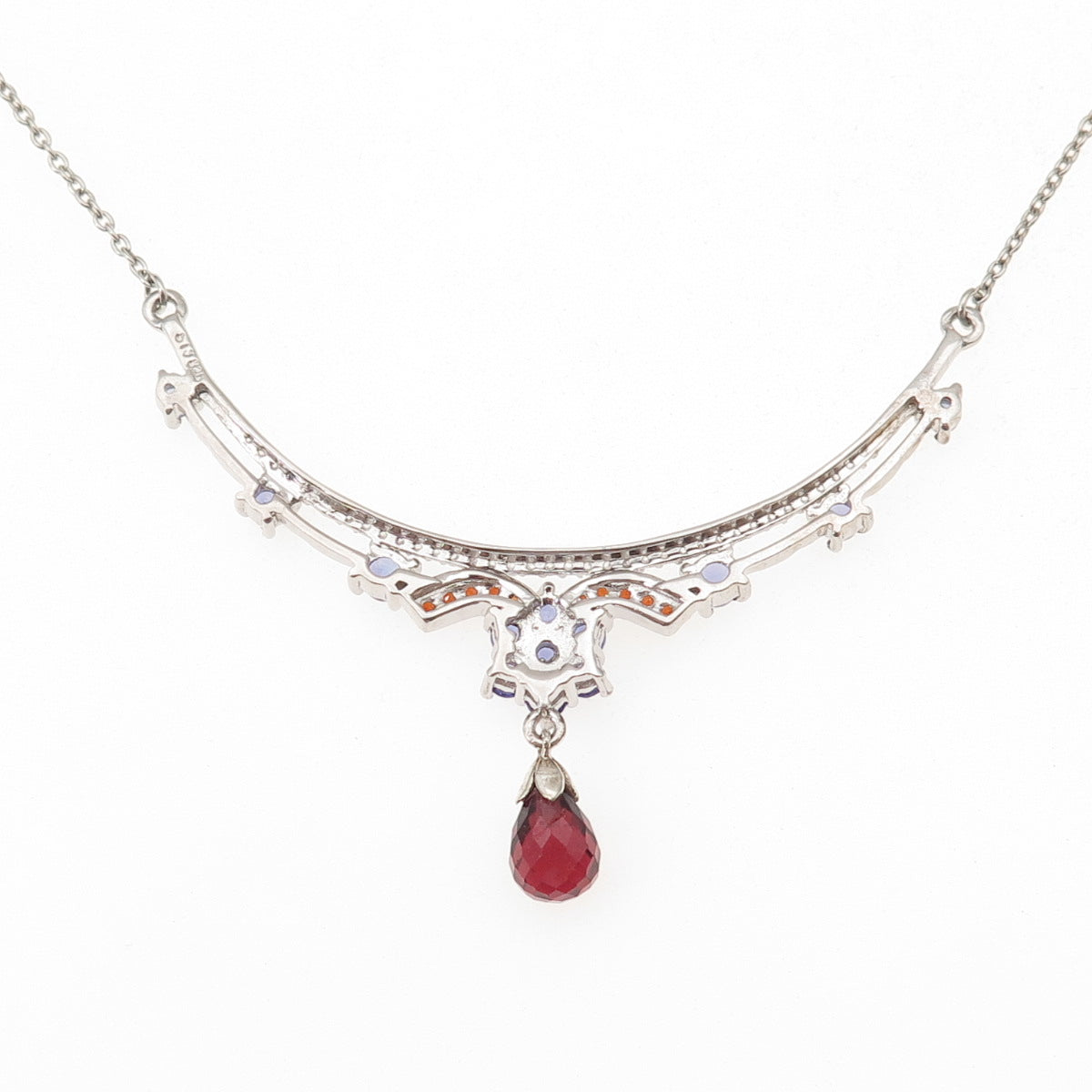Chuck Clemency Sterling Silver Real Tanzanite Garnet & Topaz Chain Necklace 18"