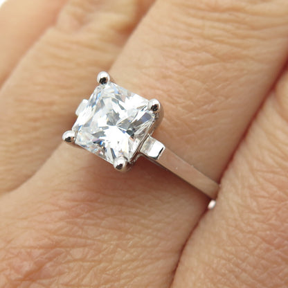 925 Sterling Silver Princess-Cut C Z Engagement Ring Size 9.25