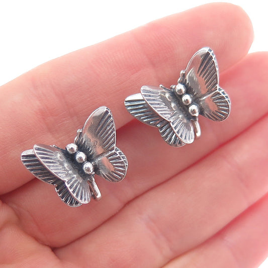 925 Sterling Silver Antique Art Deco Butterfly Oxidized Screw Back Earrings