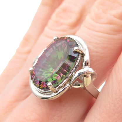 925 Sterling Silver Vintage Real Mystic Quartz Modernist Knot Ring Size 7.75