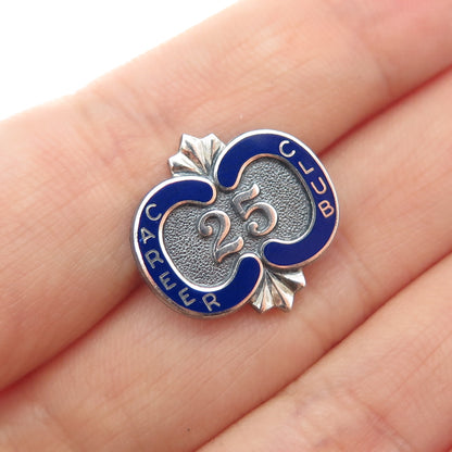 O.C. TANNER 925 Sterling Silver Vintage Enamel Career Club 25 Year Member Pin