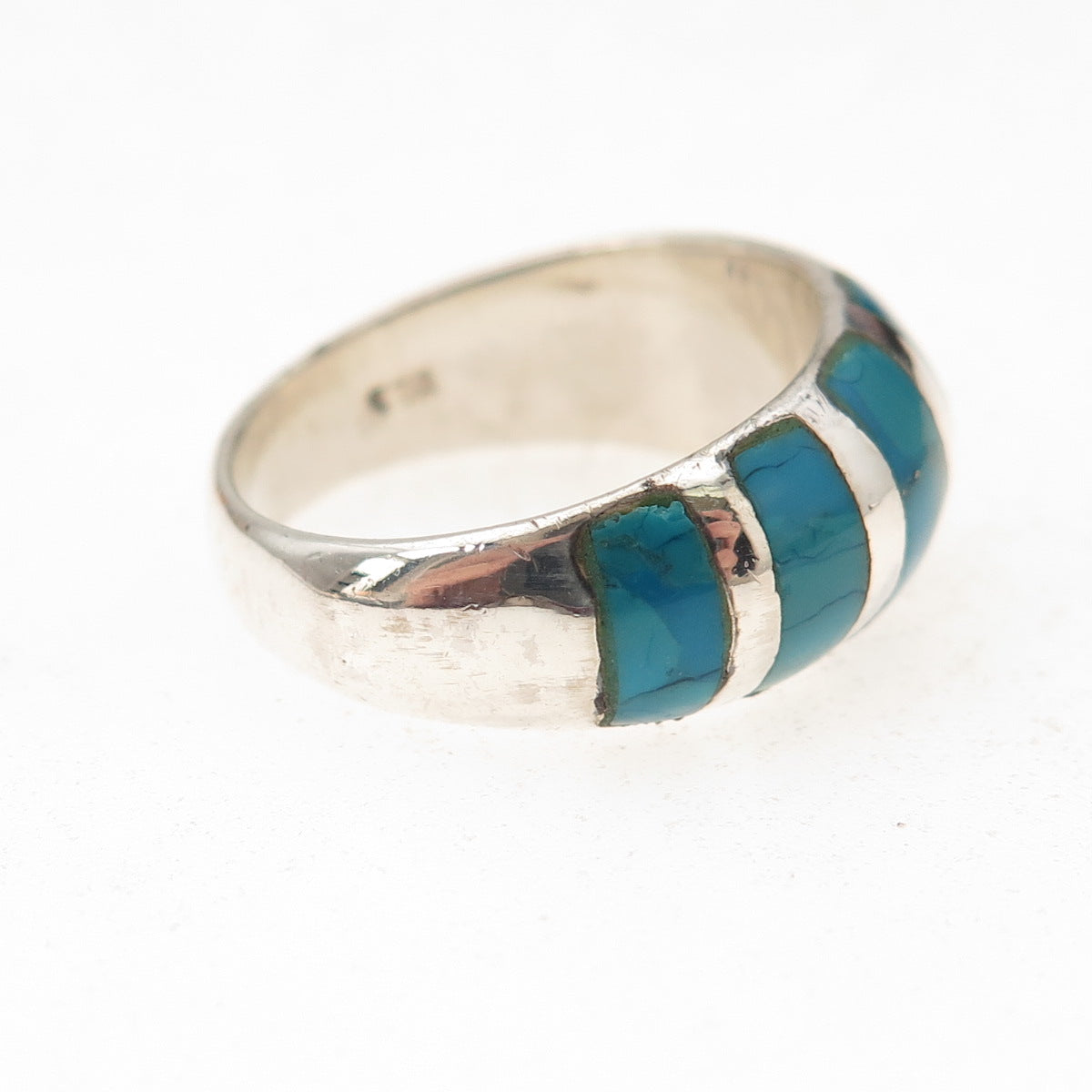 925 Sterling Silver Vintage Real Bisbee Turquoise Oxidized Ring Size 6.5
