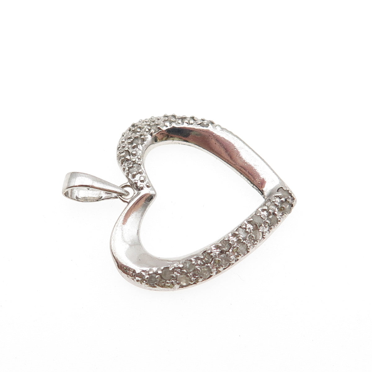 CHARLES WINSTON 925 Sterling Silver Real Round-Cut Diamond Heart Charm Pendant