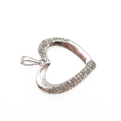 CHARLES WINSTON 925 Sterling Silver Real Round-Cut Diamond Heart Charm Pendant
