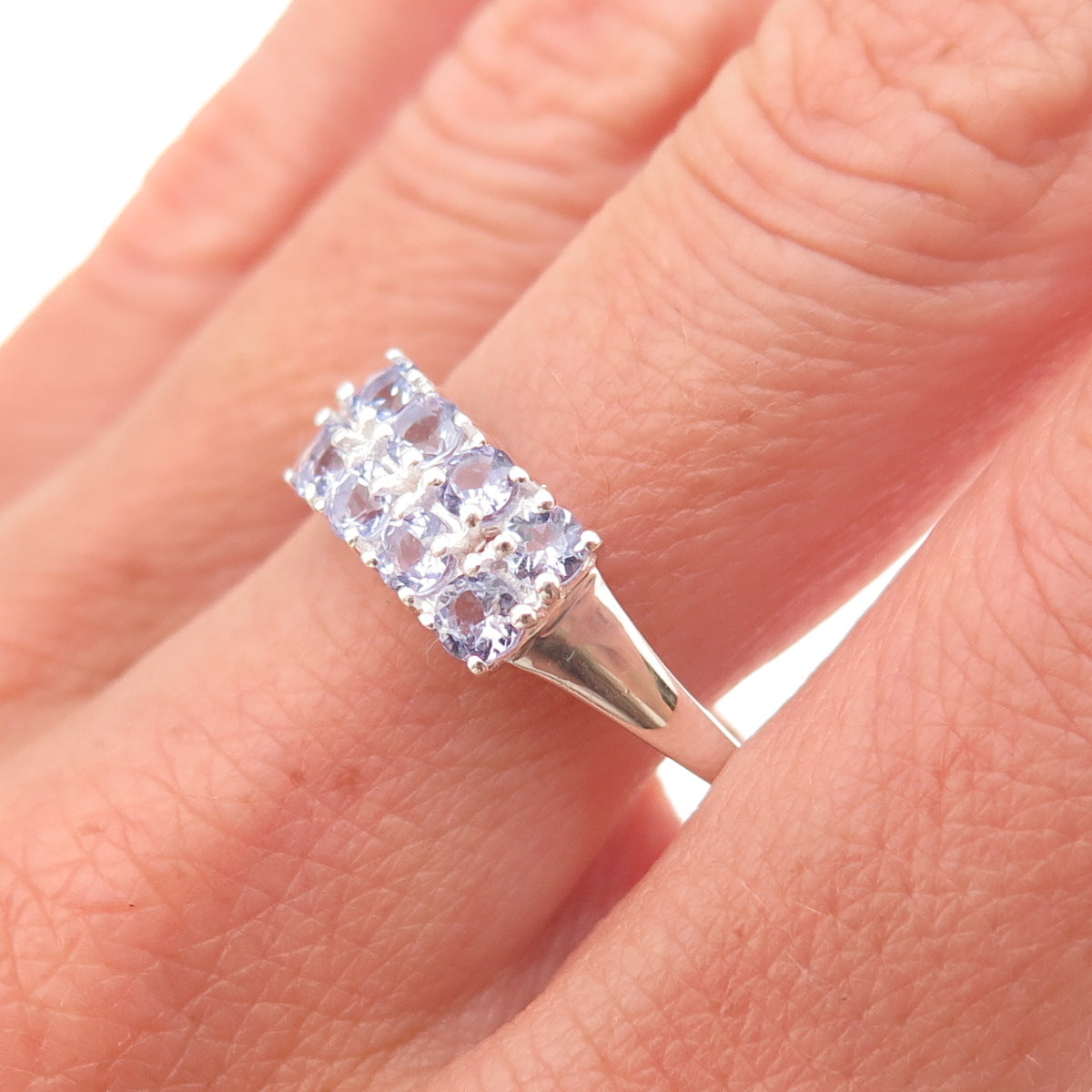 D'Joy 925 Sterling Silver Real Round-Cut Tanzanite Ring Size 10