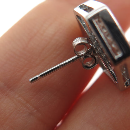 925 Sterling Silver Round-Cut C Z Hexagon Stud Earrings