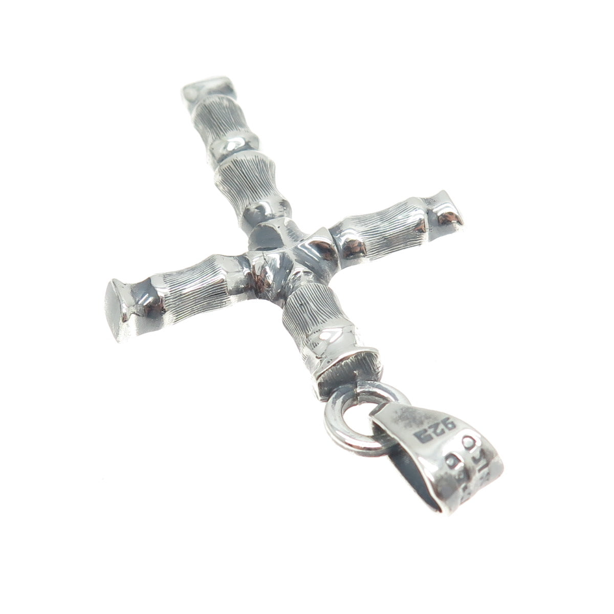 925 Sterling Silver Vintage Mexico Bamboo Cross Pendant