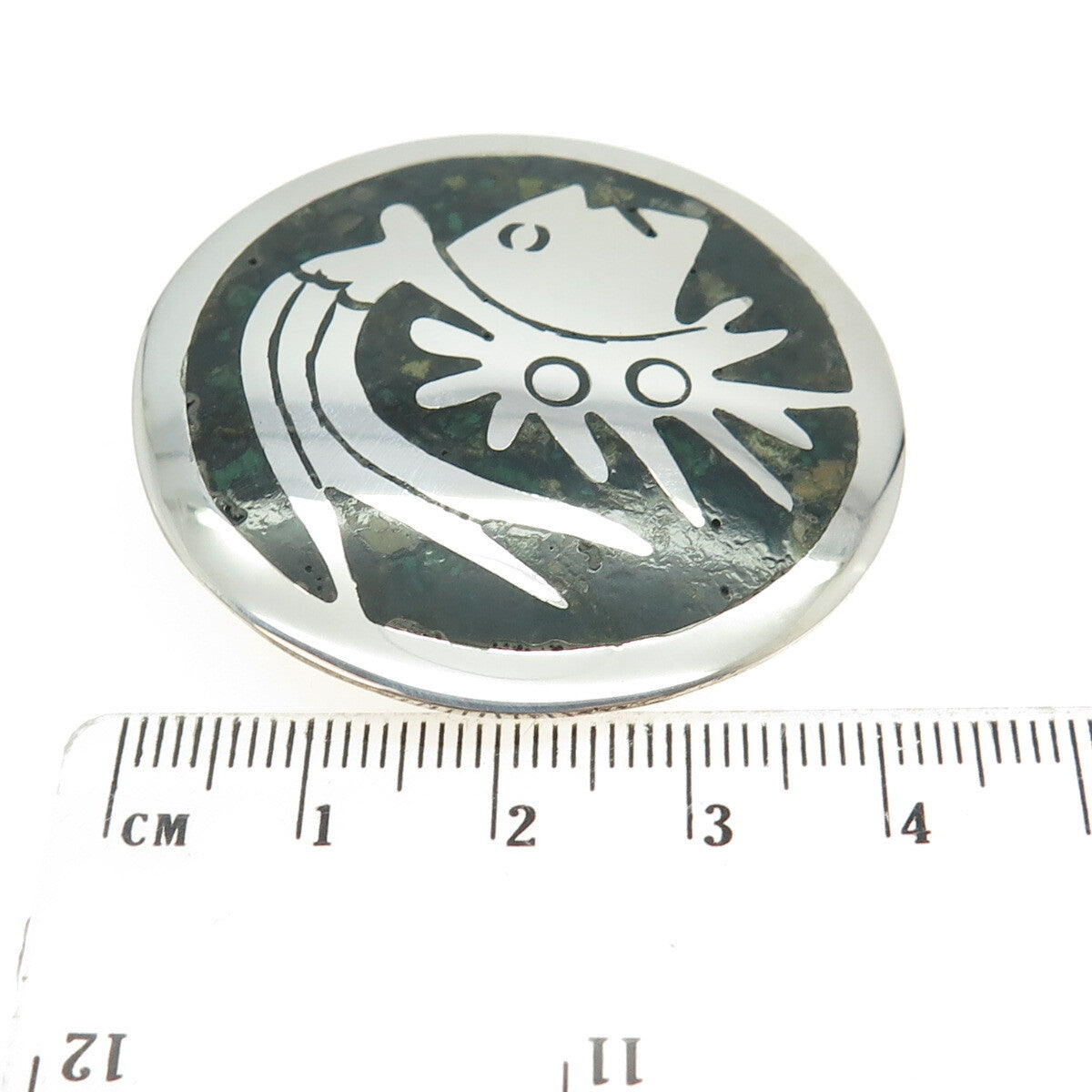 925 Sterling Silver Vintage Mexico Real Azurite Inlay Aztec Warrior Pin Brooch