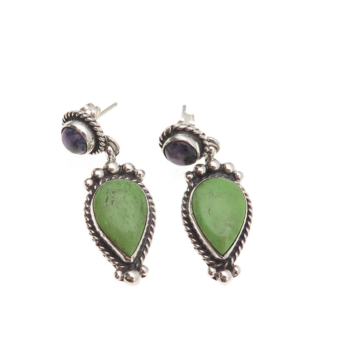 R.J. Apacheto Navajo Old Pawn 925 Sterling Vintage Turquoise & Amethyst Earrings