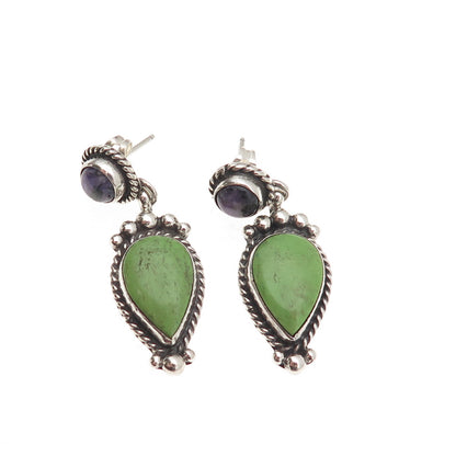 R.J. Apacheto Navajo Old Pawn 925 Sterling Vintage Turquoise & Amethyst Earrings