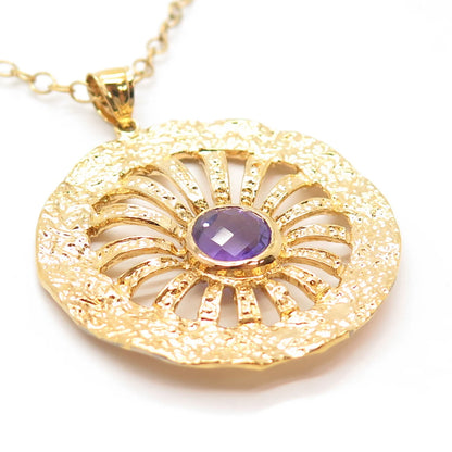 925 Sterling Silver Gold Plated Vintage Amethyst Gem Rolo Chain Necklace 20"