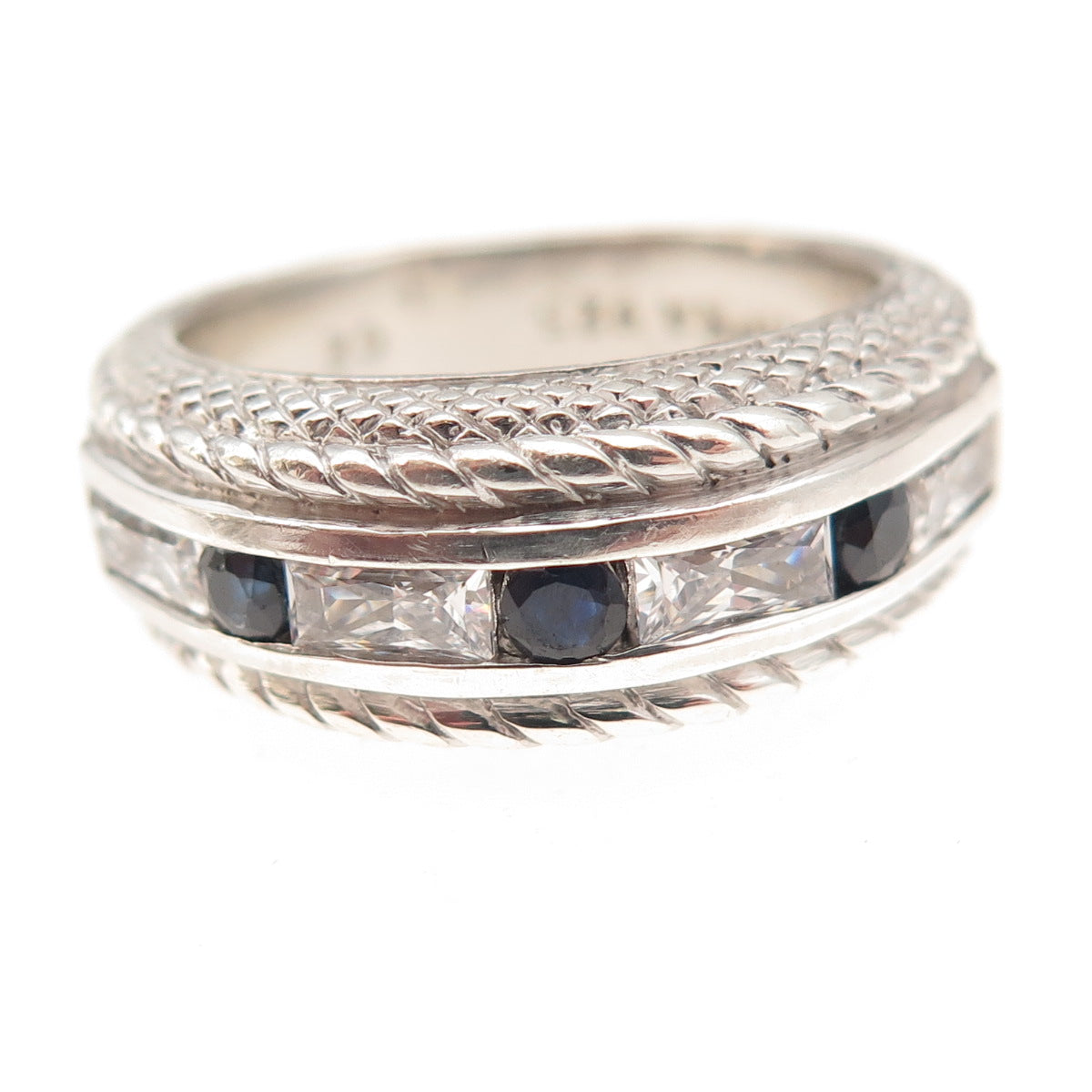 Judith Ripka 925 Sterling Silver Real Sapphire & C Z Ring Size 8.25