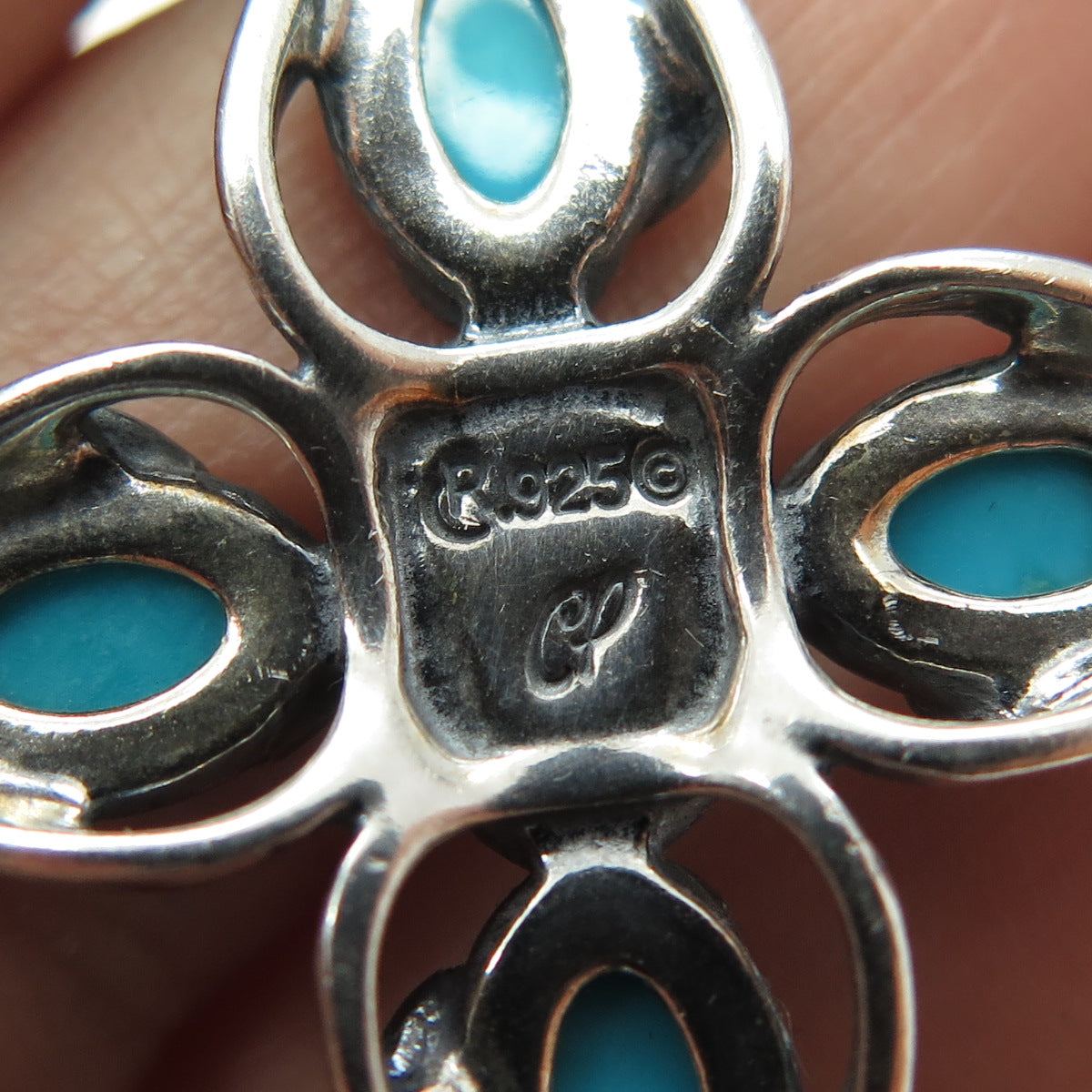 CAROLYN POLLACK 925 Sterling Vintage Sleeping Beauty Turquoise Cross Pendant