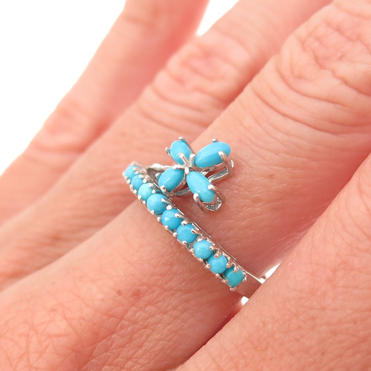 Chuck Clemency 925 Sterling Real Sleeping Beauty Turquoise Floral Ring Size 6.25