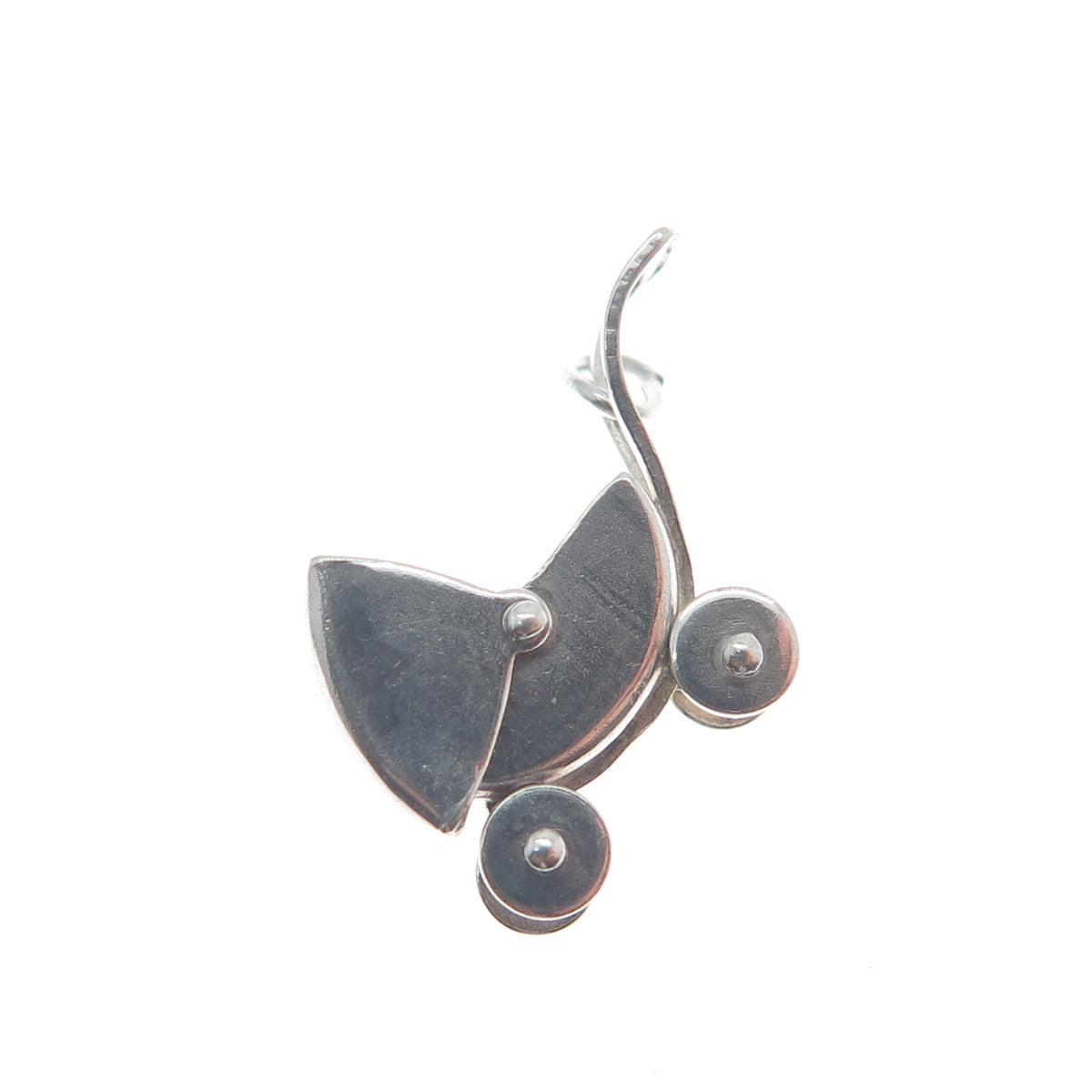 925 Sterling Silver Antique Art Deco Baby Stroller Minimalist 3D Charm Pendant