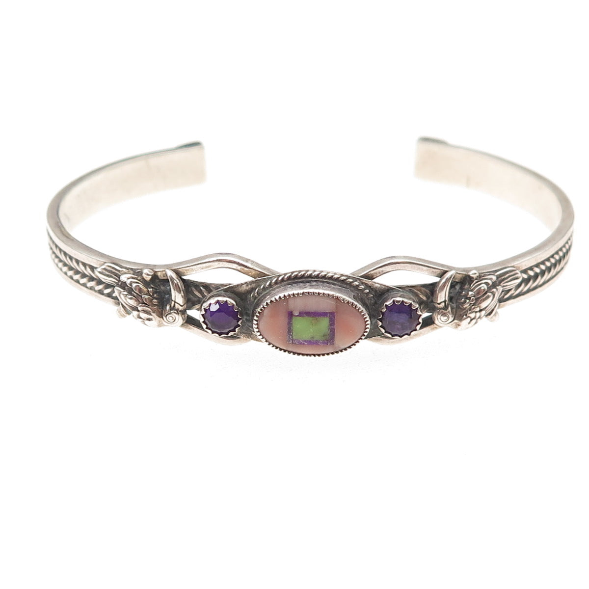 Aldrich Sterling Silver Vintage Real Multi-Gem Adjustable Cuff Bracelet 5.75"