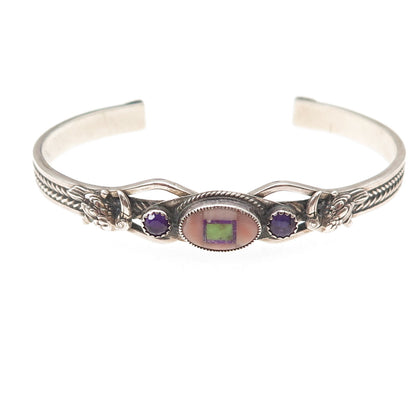 Aldrich Sterling Silver Vintage Real Multi-Gem Adjustable Cuff Bracelet 5.75"
