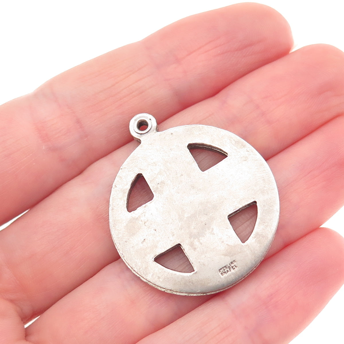 CHAPEL Sterling Antique Enamel Land Sea Air Four-Way Cross Medal Slide Pendant