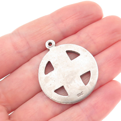CHAPEL Sterling Antique Enamel Land Sea Air Four-Way Cross Medal Slide Pendant