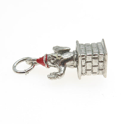 925 Sterling Silver Vintage Red Enamel Santa Chimney 3D Pendant