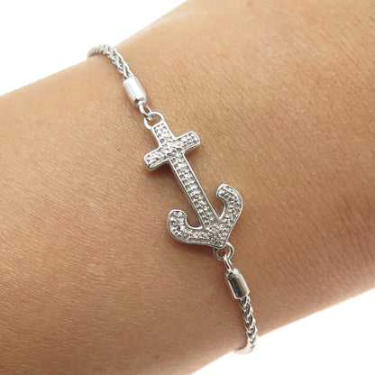 KARIZIA SPA KA 1772 Sterling Silver Diamond Anchor Adjustable Bracelet 6-9.5"