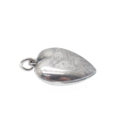 925 Sterling Silver Antique Art Deco Chatelaine Heart Minimalist Charm Pendant