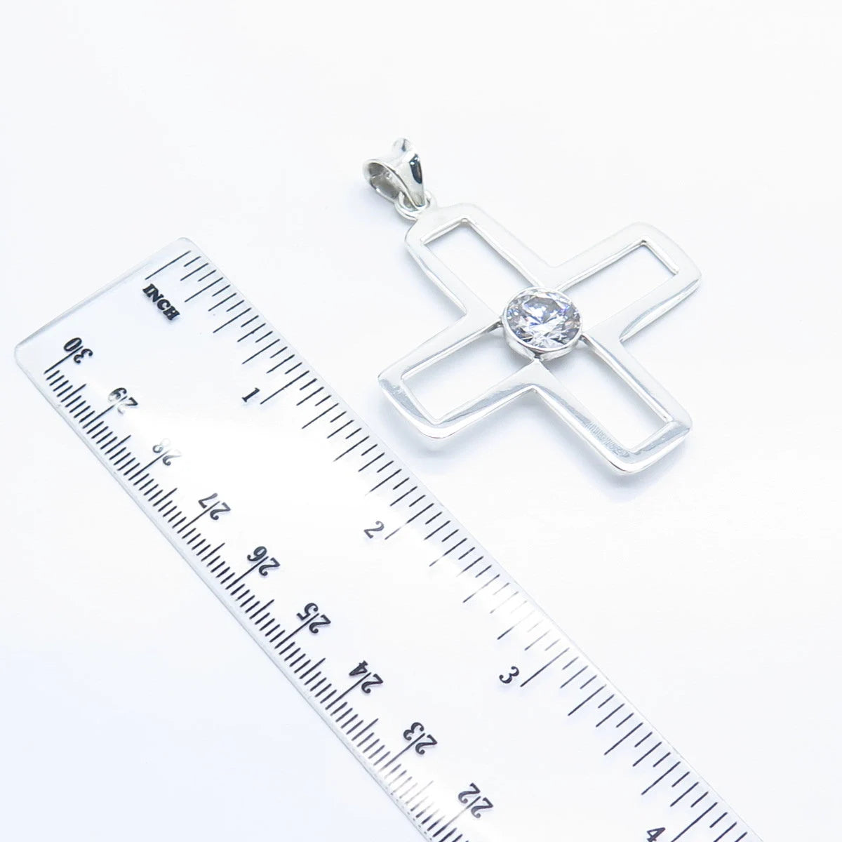 925 Sterling Silver Vintage Mexico Round-Cut C Z Cross Pendant