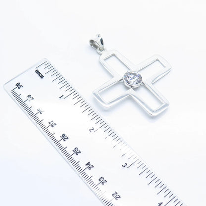925 Sterling Silver Vintage Mexico Round-Cut C Z Cross Pendant