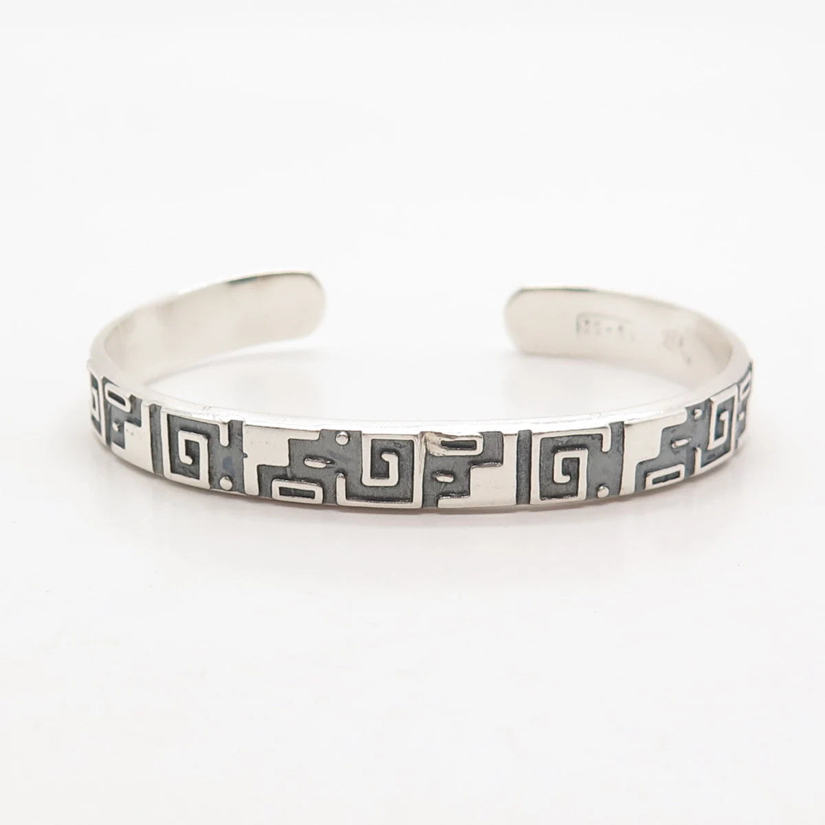 925 Sterling Silver Vintage Mexico Greek Maze Adjustable Cuff Bracelet 6"