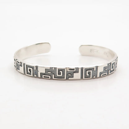 925 Sterling Silver Vintage Mexico Greek Maze Adjustable Cuff Bracelet 6"