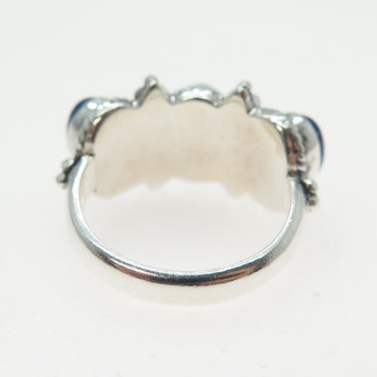 DOUG PAULUS Sterling Silver Vintage Real Lapis Beaded Oxidized Ring Size 6.25
