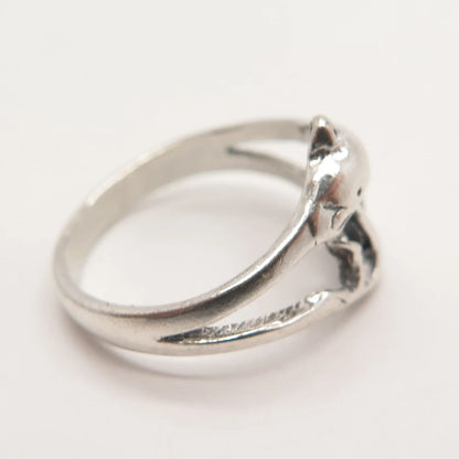 925 Sterling Silver Vintage Friendly Dolphin Ring Size 5