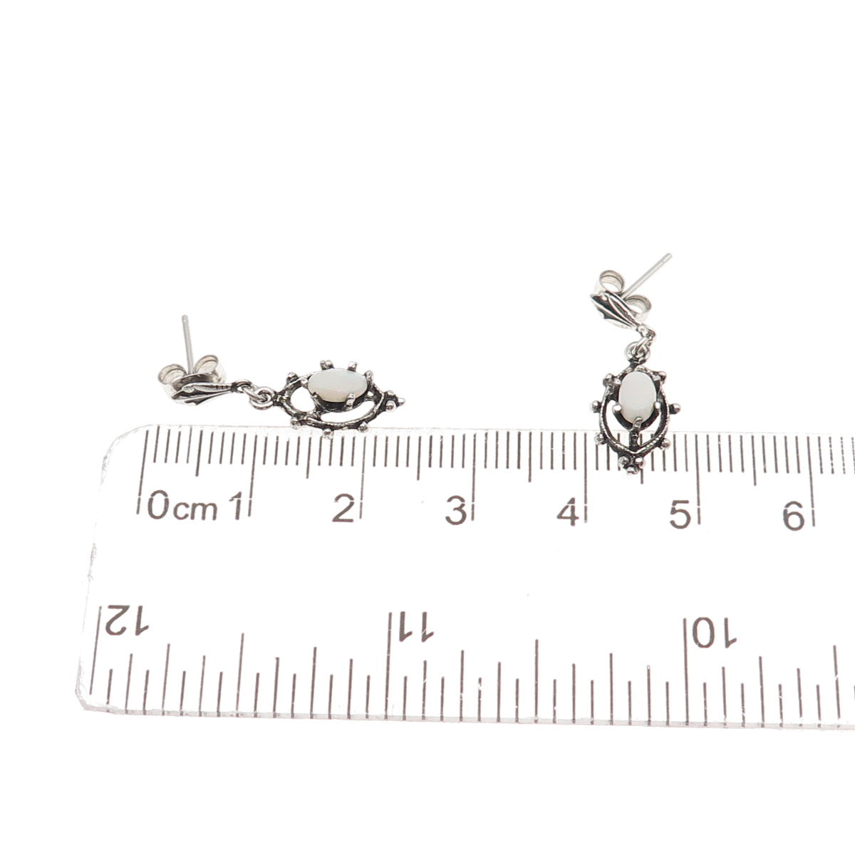 925 Sterling Silver Vintage Real Opal Oxidized Dangle Earrings