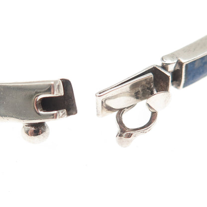950 Silver Vintage Real Lapis Lazuli Bar Panel Link Bracelet 7"