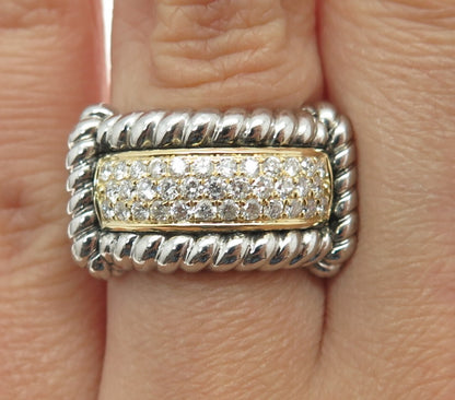 DANWAK 18K Gold 925 Sterling Silver 35 Round-Cut Diamond 0.65ct Ring Size 7