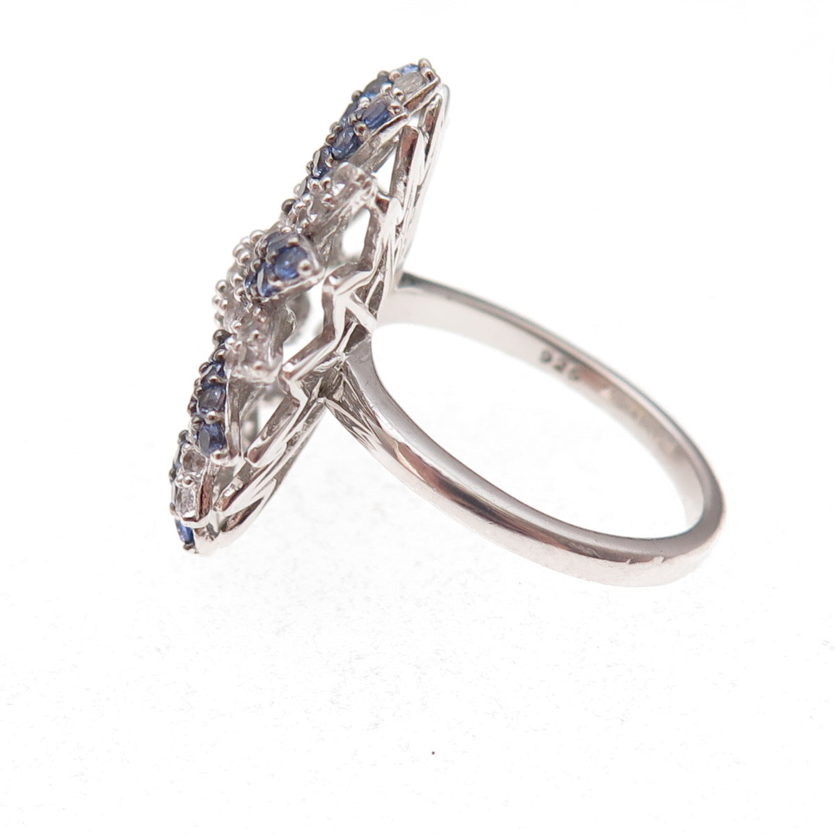 Suzy Levian 925 Sterling Cognac Diamond Blue Sapphire White Topaz Ring Size 7.25