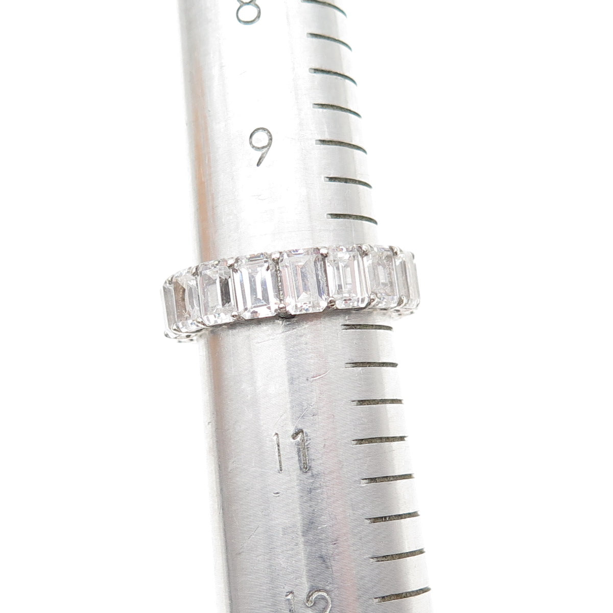 925 Sterling Silver Emerald-Cut C Z Eternity Band Ring Size 10.25