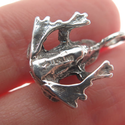 925 Sterling Silver Vintage Frog Good Luck Oxidized Minimalist 3D Charm Pendant